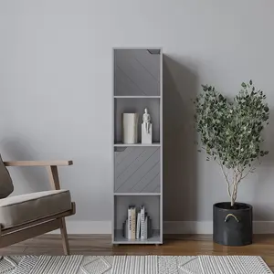 URBNLIVING 119cm Height Grey Wooden Cube Bookcase with Line Door Display Shelf Storage Shelving Cupboard