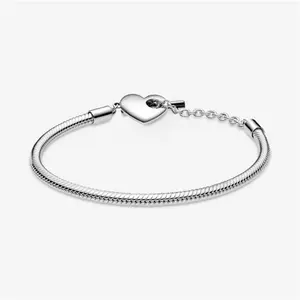 Pandora Moments Heart T-Bar Snake Chain Bracelet - Sterling Silver - Sz. 20 cm