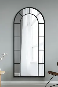 MirrorOutlet Full Length Window Arcus - Black Framed Arched Leaner / Wall Mirror 75" X 33" (190CM X 85CM)