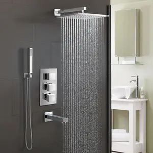 Nes Home Olive Bathroom 3 Dial 3 Way Concealed Square Thermostatic Shower Mixer Valve Chrome