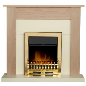 Adam Southwold Fireplace in Oak & Cream with Blenheim Electric Fire in Brass, 43 Inch