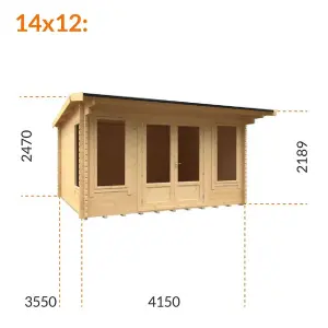 16ft x 12ft (4750mm x 3550mm) Horsforth "The Utah" 44mm Log Cabin With 3 Windows