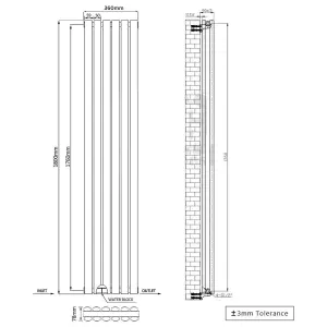 Nes Home 1800 X 360mm Double Oval Tube White Designer Radiator