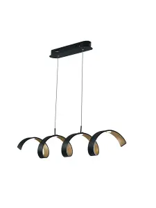 Luminosa HELIX LED Swirl Pendant Ceiling Light Black, Gold 1600lm 4000K 80x13.5cm