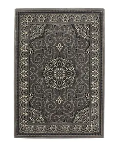 Silver Traditional Easy to Clean Bordered Floral Rug For Dining Room-80cm X 140cm