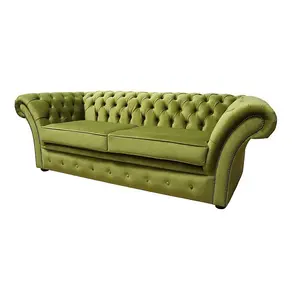 Chesterfield 3 Seater Malta Grass Green Velvet Sofa Settee Bespoke In Balmoral Style