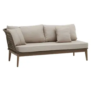 Interiors by Premier Rattan Chaise Lounge, Wooden Airy Chaise Lounge for Living Room, Bedroom, Lounger with Grey Cushioning