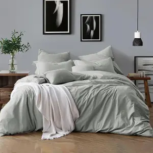 Klarita Polyester Solid Colour Duvet Cover Set with Pillowcases Grey / Double - 2 Pillowcase (50 x 75 cm)