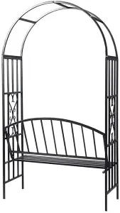 Garden Metal Black Rose Arch Trellis Climbing Plant With Bench Pergola Arbour