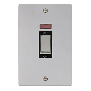 Flat Plate Polished Chrome 2 Gang Ingot Size 45A Switch With Neon - Black Trim - SE Home