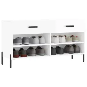 Berkfield Shoe Bench High Gloss White 102x35x55 cm Engineered Wood