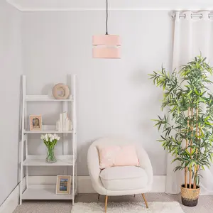 ValueLights Sophia Pair of Small Easy Fit Ceiling Light Shades 2 Tier Pendant Drum Lampshades - Blush Pink - Bulbs Included