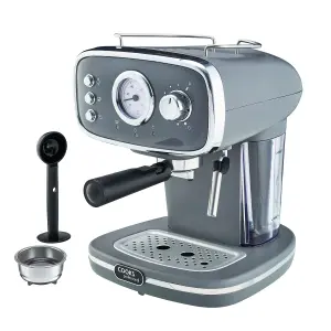 Cooks Professional Coffee Machine Espresso Maker Caffé Barista Pro 15-Bar Pump Frothing Wand Cappuccino Latte Grey