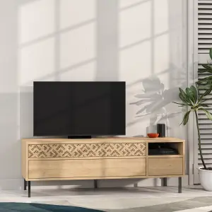 Decortie Heaton Modern Multimedia Unit with Storage TV Cabinet 60" Oak 145cm