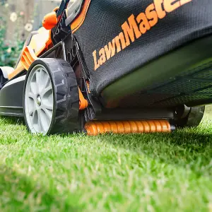 LawnMaster MX 24V 34cm Cordless Lawnmower with Rear Roller and Spare Battery - 2 Year Guarantee