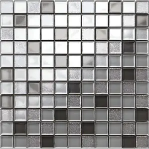 Glass mosaic on mesh for bathroom or kitchen 300mm x 300mm - Brilliant silver