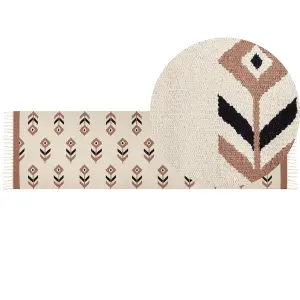 Cotton Kilim Runner Rug 80 x 300 cm Beige and Black NIAVAN