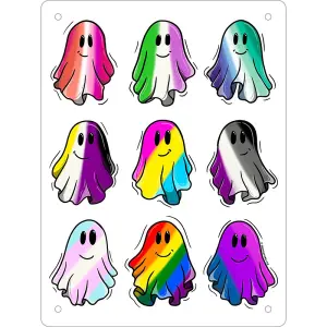 Grindstore Pride Ghosts Tin Mini Plaque White/Multicoloured (20cm x 15cm)