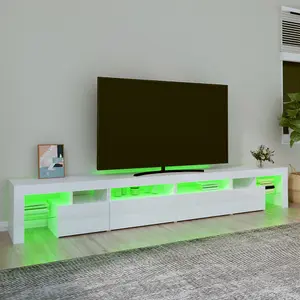 Berkfield TV Cabinet with LED Lights High Gloss White 260x36.5x40 cm