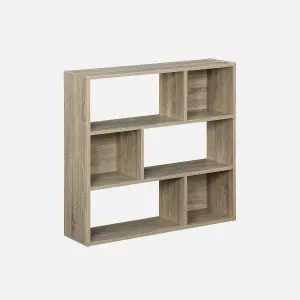 sweeek. 3-shelf bookcase with 6 compartments Pieter Natural 83x23x80 cm