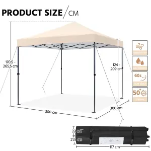 Yaheetech Beige Waterproof 3 x 3m Pop-up Canopy