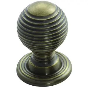 Reeded Ball Door Knob - 28mm Florentine Bronze Lined Cupboard Pull Handle & Rose