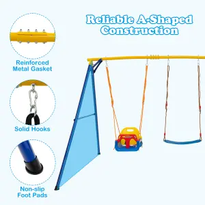 Costway 3-in-1 Kids Swing Set Metal A-Frame Stand Swing Playset Platform Tree Swing Seat