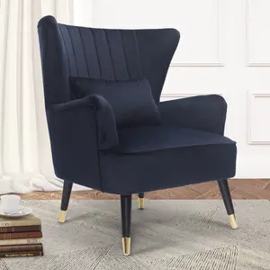 Velvet Navy Blue Camila Accent Wingback Chair