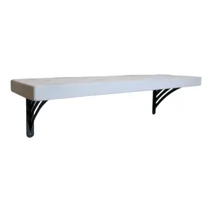 Solid Wood Handmade Rustical Shelf White 225mm 9 inch with Black Metal Bracket WAT Length of 40cm