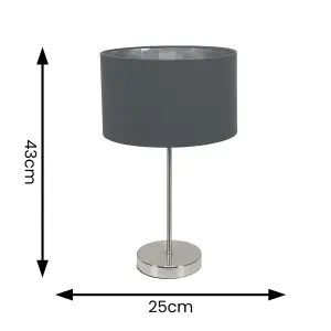 ValueLights Charles Chrome Stem Table Lamp with Charcoal with Chrome Inner Lamp Shade