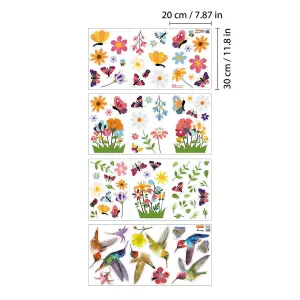 Huge Hummingbirds with Butterflies In The Meadow Of Flowers Spring Window Clings