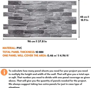 3D Wall Panels Self Adhesive - Pack of 6 Sheets -Covering 29.76 sqft/2.76 sqm - Easy Peel & Stick Natural Grey Rock Stone Design