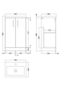 Compact Floor Standing 2 Door Vanity Basin Unit with Polymarble Basin - 500mm - Gloss White