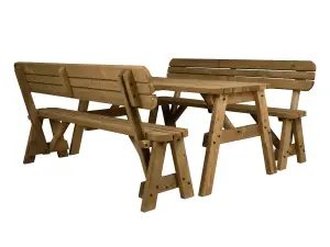 Victoria wooden picnic bench and table set, rounded outdoor dining set with backrest(6ft, Rustic brown)