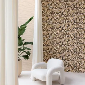 Grandeco Boutique Merida Botanical Leaves Texture Embossed Wallpaper, Brown