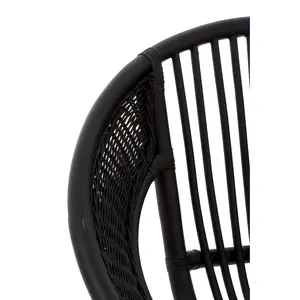 Interiors by Premier Black Natural Rattan And Black Iron Arm Chair, Comfortable Outdoor Chair, Durable Black Natural Dining Chair