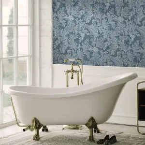 Holden Decor Botanical Scroll Navy Wallpaper Floral Leaves Classic Feature Wall