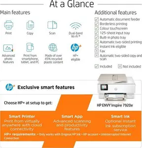 HP ENVY Inspire 7920E All-In-One Printer, HP+ Enabled & HP Instant Ink Compatible, White