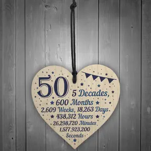 Red Ocean 50th Birthday Christmas Gift For Dad Mum Gift For A Friend Handmade Hanging Wooden Heart Plaque