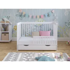 Adwolf Cot Bed with Drawer and Mattress White