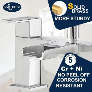 BATHWEST Waterfall Bath Tap with Shower Square Chrome Brass Bathroom Taps & Shower