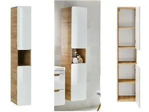 Bathroom Furniture Set 500 Vanity Unit Mirror Slim Tallboy White Gloss Oak Aruba