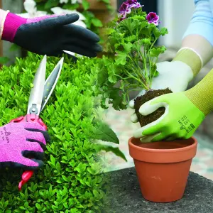 Showa Floreo 370 Gardening Gloves - Lightweight Multipurpose Outdoor Garden Gloves, Nitrile Easy Grip Coating, Medium Purple Pk3