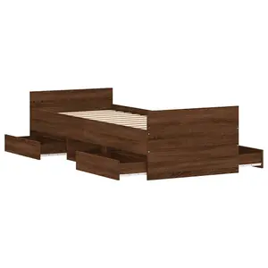 Berkfield Bed Frame with Headboard and Footboard Brown Oak 75x190 cm