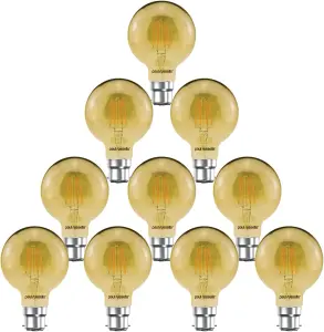 paul russells LED Filament G80 Bulb, 4W 380 Lumens, 35w Equivalent, 2200K Amber, Pack of 10