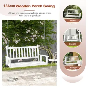 Costway 2-Person Porch Hanging Swing Chair Wooden Garden Swing Bench w/ Slatted Back