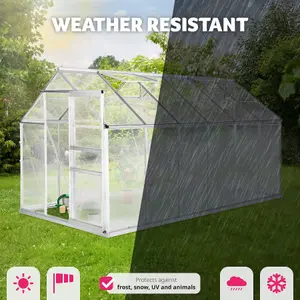 Greenhouse with Base - aluminium frame, sliding door, roof window - 375 x 185 x 195 cm