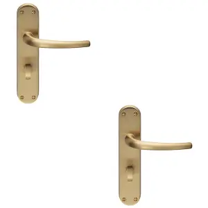 2 PACK - Rounded Sleek Bathroom Latch Door Handle - Satin Brass Lever on Backplate