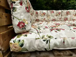 Pallet Cushion Set Garden Outdoor EURO Corner Sofa 120x200cm Floral Cream Tufted