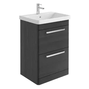 Emery Textured Black Floor Standing Bathroom Vanity Unit & Basin Set with Chrome Handles (W)50cm (H)86cm